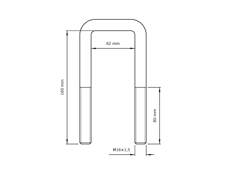 Strzemię resoru Iveco M16x1,5 62x160 OE 93810549 przedłużone (extended U-bolt)
